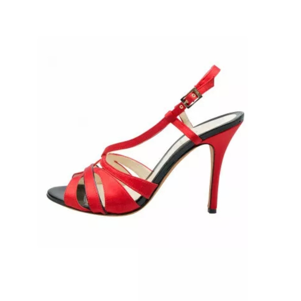 FENDI Red Satin Multi Strap High Heel Sandals (Size 38)